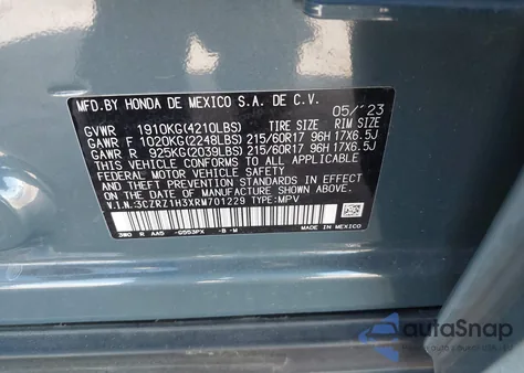 2024 Honda Hr-V 2Wd Lx z USA, uszkodzony, nr VIN 3CZRZ1H3XRM701229